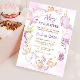 Under havet Blå Hej det är en tjej Baby Shower Inbjudningar