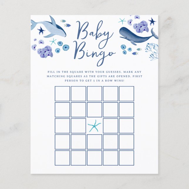Under havet Blå pojke Val Bebis Bingo spel (Framsida)