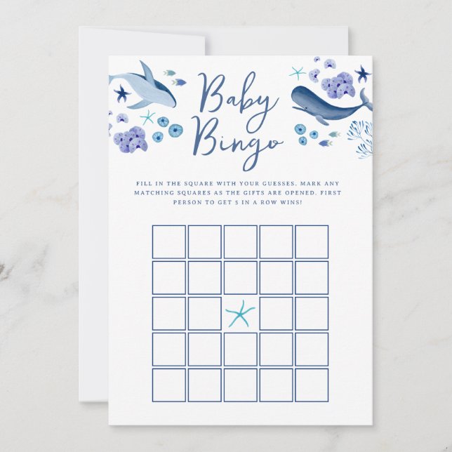 Under havet Blå pojke Val Bebis Bingo spel Inbjudningar (Framsida)