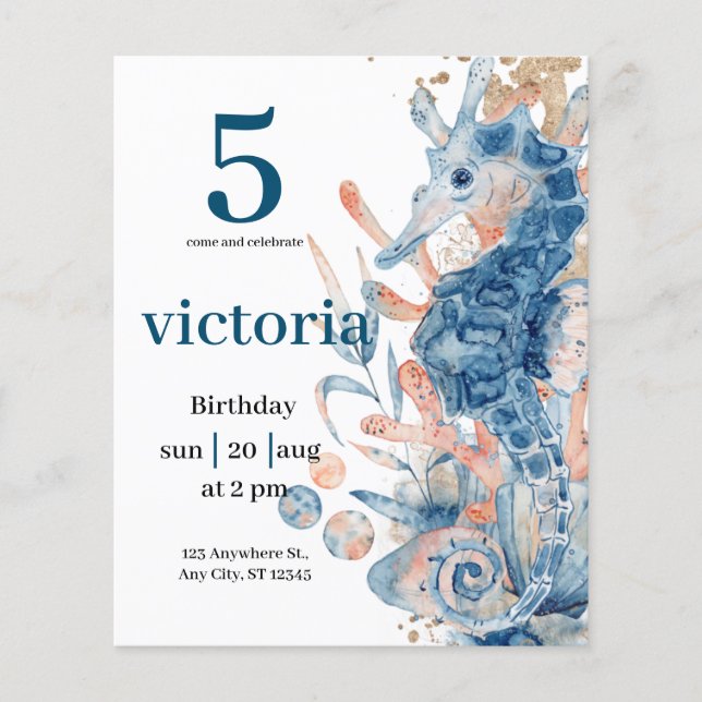 Under havet Blue Beach Whale BabyShower (Framsida)