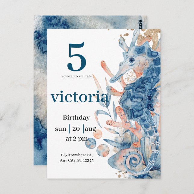 Under havet Blue Beach Whale BabyShower Vykort (Fram/baksida)