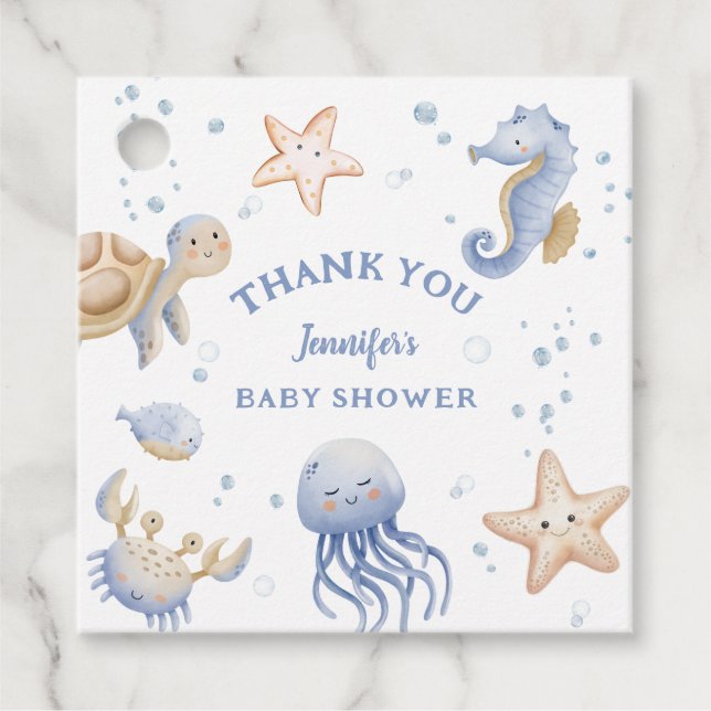 Under havet! Cute Blue Boy Shower Gåvor Etiketter (Framsida)