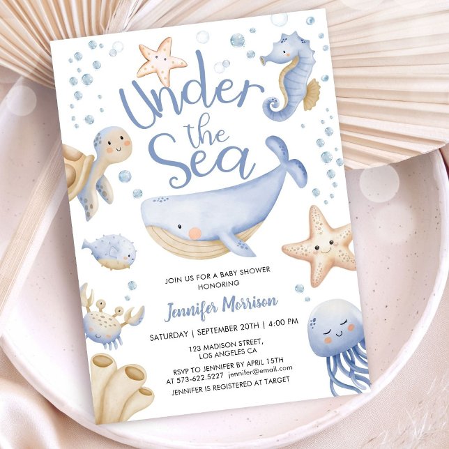 Under havet! Cute Blue Boy Shower Inbjudningar (Skapare uppladdad)
