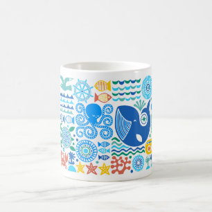 Under havet Cute Ocean Whale Turtle Manta Kaffemugg