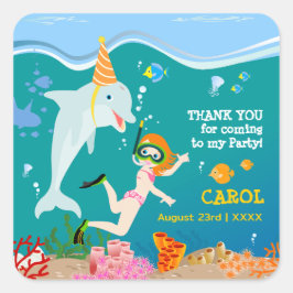 Under havet delfiner och Födelsedagsfest av flicko Fyrkantigt Klistermärke
