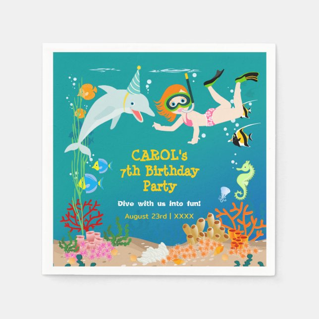 Under havet delfiner och Födelsedagsfest av flicko Pappersservett (Framsidan)