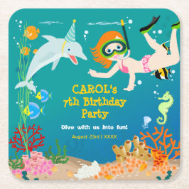 Under havet delfiner och Födelsedagsfest av flicko Underlägg Papper Kvadrat