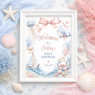 Under havet flicka baby baby shower välkomstskylt poster