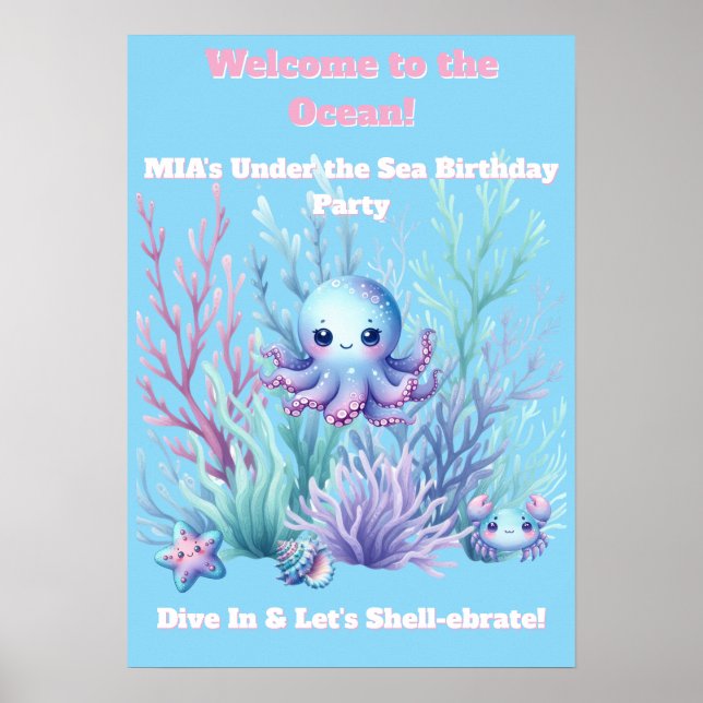 Under havet -Flickors födelsedagsposter Redigerbar Poster (Framsidan)