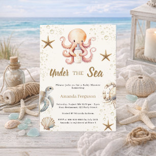 Under havet havsdjur flicka Baby Shower Inbjudningar