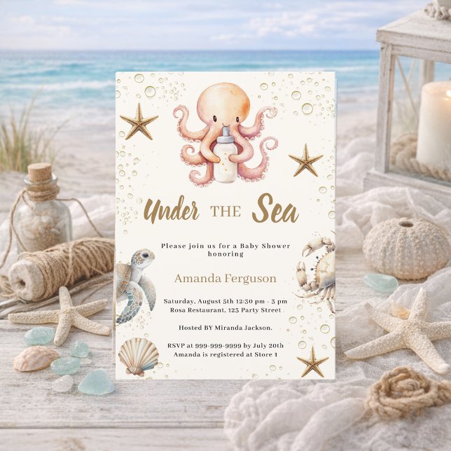 Under havet havsdjur flicka Baby Shower Inbjudningar (Skapare uppladdad)