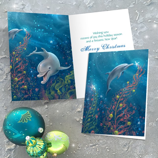 Under havet Julgran Magisk Delfin Helgkort (Add your own personalized holiday greeting to the inside of these unique dolphin Christmas cards.)