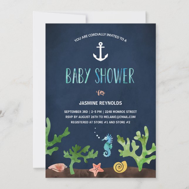 Under havet| Nautical Baby Shower Inbjudningar (Framsida)