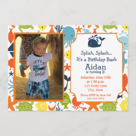 Under havet, Nautisk med foto Birthday Inbjudningar