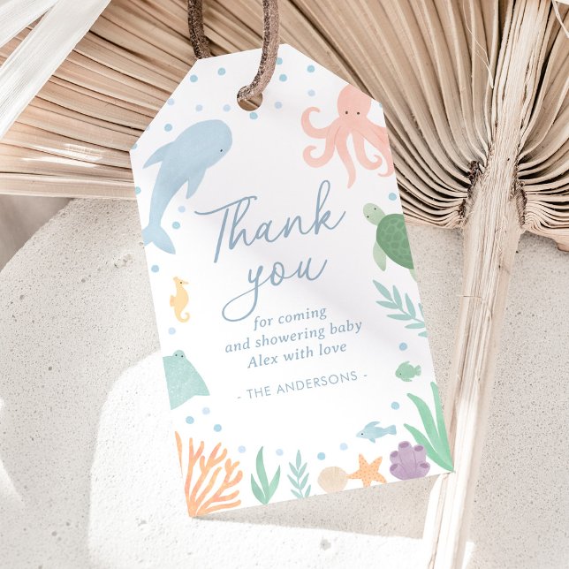 Under havet Ocean Djur Baby Shower Presentetikett (Skapare uppladdad)