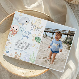 Under havet Ocean Djur Födelsedagsfest Foto Tack Kort