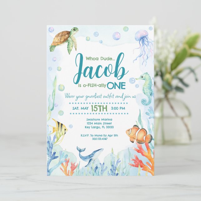 Under havet Ocean Djur födelsedagsinbjudan Inbjudningar (Stående Fram)