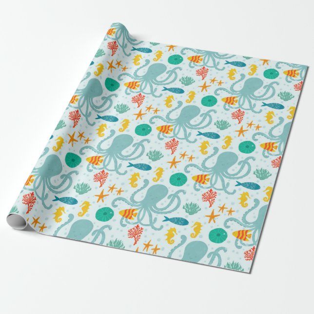 Under Havet Octopus och Fisk Presentpapper (Utrullad)