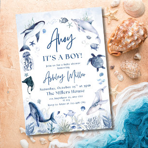 Under havet Pojke Baby Shower Ocean tema Inbjudan