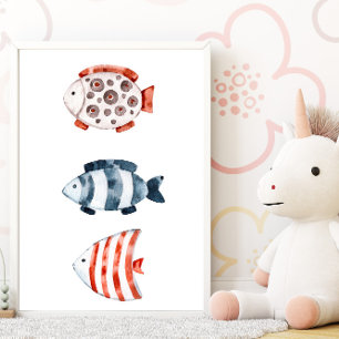 Under havet Poster röd och blå fisk