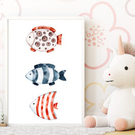 Under havet röd och blå fisk Poster