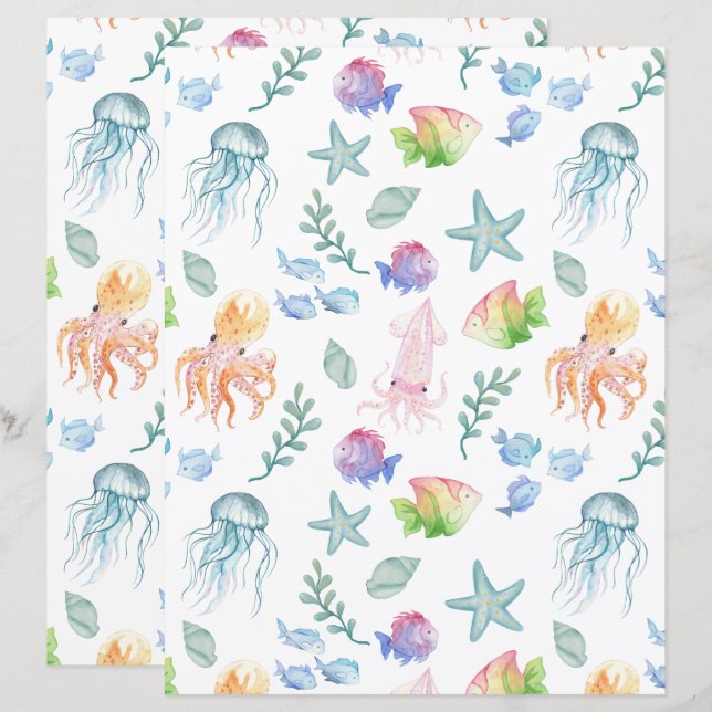 Under havet Scrapbookpapper (Fram/baksida)
