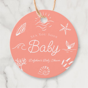 Under havet ser du snart rosa babyfirande gåvor etiketter