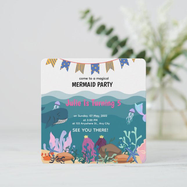 Under Havet Siren Födelsedagsfest Födelsedag Inbjudningar (Stående Fram)