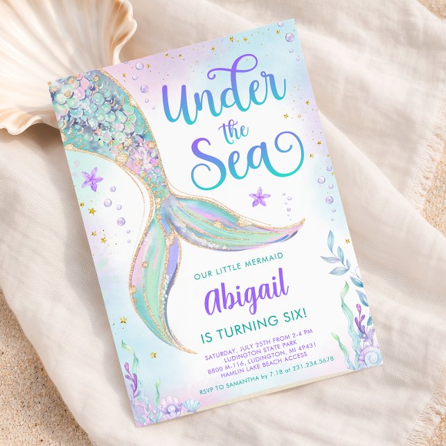 Under havet Siren Födelsedagsinbjudan Inbjudningar (Under the Sea Mermaid Birthday Invitation)