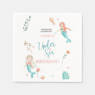 UNDER HAVET, SJÖJUNGFRU BIRTHDAY,VATTENFÄRGSJÖJUNG PAPPERSSERVETT