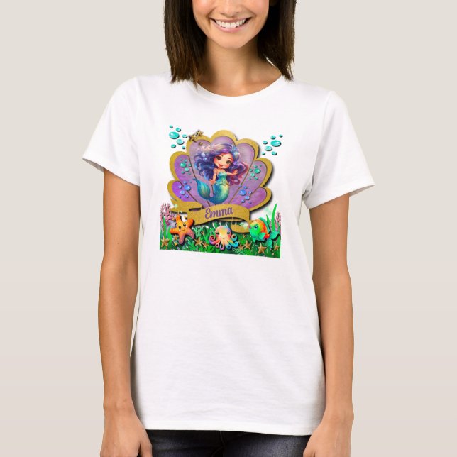 Under havet & sjöjungfru födelsedagsfest t shirt (Framsida)