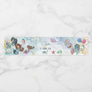 Under havet Sjöjungfruar barns födelsedag Vattenflaska Etikett