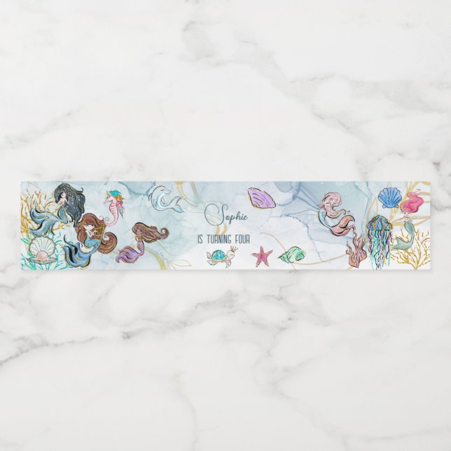 Under havet Sjöjungfruar barns födelsedag Vattenflaska Etikett (Singel etikett)