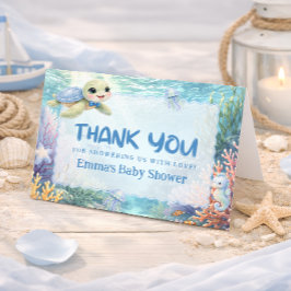 Under havet Sköldpadda Baby Shower Tacksamhetskort Tack Kort