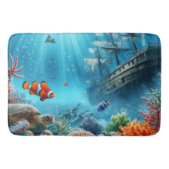 Under havet, sköldpadda, korall, frakt, clown fish badrumsmatta (Framsidan)