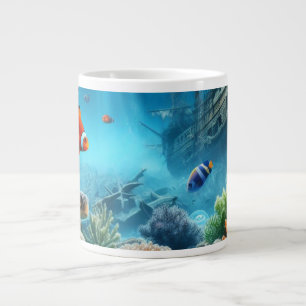 Under havet, sköldpadda, korall, frakt, clown fish jumbo mugg