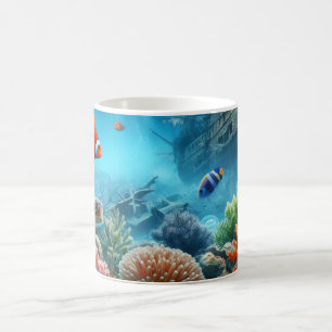 Under havet, sköldpadda, korall, frakt, clown fish kaffemugg