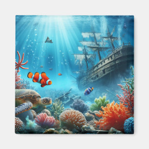 Under havet, sköldpadda, korall, frakt, clown fish magnet