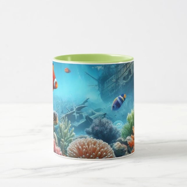 Under havet, sköldpadda, korall, frakt, clown fish mugg (Center)