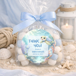 Under havet Sköldpadda Pojke Baby Shower Tack Runt Klistermärke