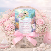 Under havet Sköldpaddsflicka Baby Shower Inbjudan