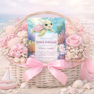 Under havet Sköldpaddsflicka Baby Shower Inbjudan