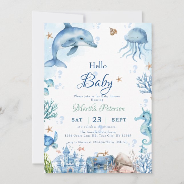 UNDER havet Snigelskal Baby Shower Inbjudningar (Framsida)
