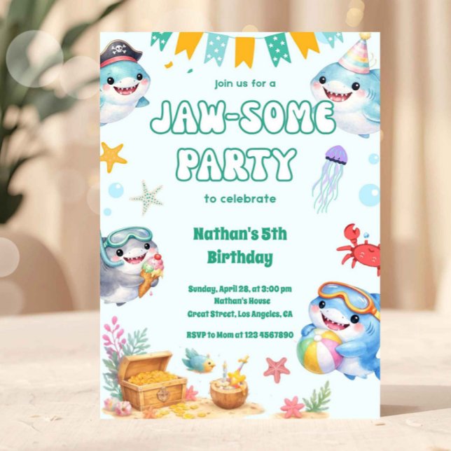 Under havet Söt haj Födelsedags pojke Inbjudningar (shark birthday invitation, under the sea invite, ocean birthday party, shark party invite, kids birt)