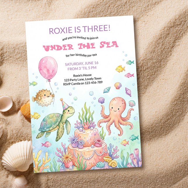 Under havet Söt Ocean Födelsedagsfest Inbjudningar (Cute Under the Sea kids birthday party invitation by Darling & May)