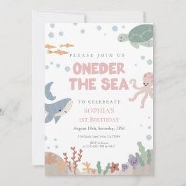 Under havet Söt rosa akvarell flicka 1-års födelse Inbjudningar