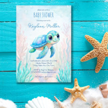 Under havet söt sköldpadda akvablå baby shower