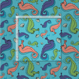 Under havet - Spelande sjöhäst och Snäcka Mönster Tyg