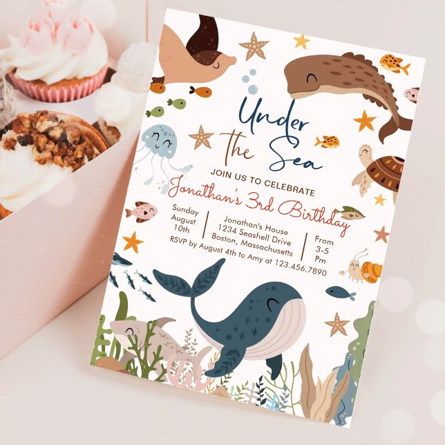 Under havet Valhaj Valp Havs Liv Födelsedag Inbjudningar (Skapare uppladdad)