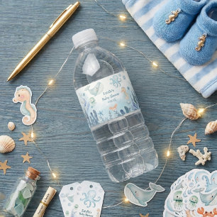 Under havet Valstjärna Krabba Baby Shower Vattenflaska Etikett